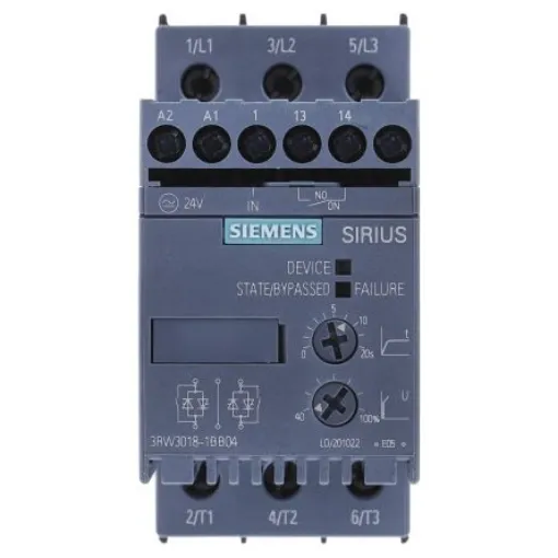 Siemens SIRIUS 3RW Soft Starter, , 7.5 kW, 400 V ac, 3 Phase, IP20 - 3RW3018-1BB04 product image
