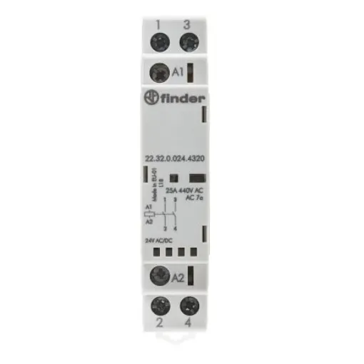 Finder 22 Series Contactor, 24 V ac/dc Coil, 2-Pole, 25 A, 2.2 W, 2NO, 440 V - 22.32.0.024.4320 product image