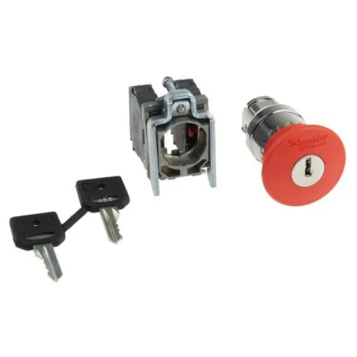 Schneider Electric Harmony XB4 Series Key Release Emergency Stop Push Button, Panel Mount, 22mm Cutout, 1 NO + 1 NC - XB4BS9445EX product image