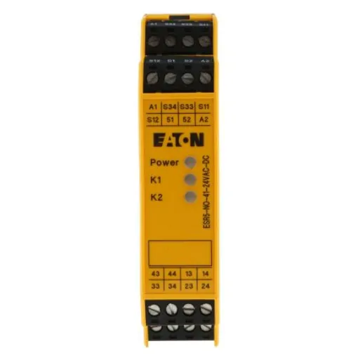 Eaton Electronic Safety Relays ESR5 Emergency Stop Safety Relay, 24V ac/dc, Single Channel, 4 Safety Contacts - 118701 ESR5-NO-41-24VAC-DC product image
