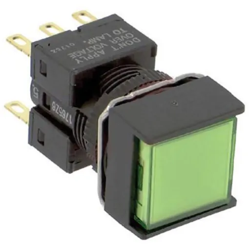 Omron A16 Series Illuminated Push Button, Panel Mount, 16mm Cutout, DPDT, IP65 - A165L-AGA-24D-2 product image