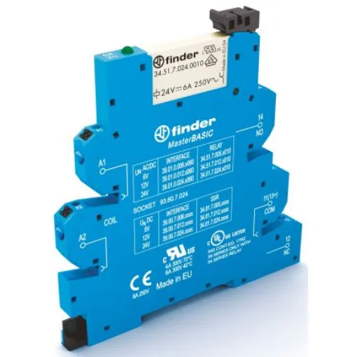 Finder 39 Series Interface Relay, DIN Rail Mount, 230V ac Coil, SPDT, 1-Pole, 6A Load - 39.01.8.230.0060 product image