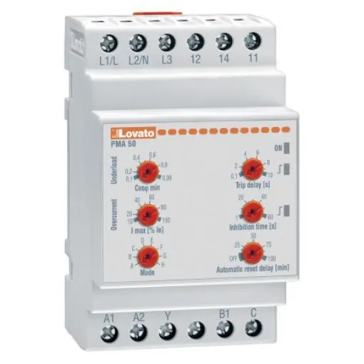 Lovato Current Monitoring Relay, 1, 3 Phase, SPDT, DIN Rail - PMA50A415 product image