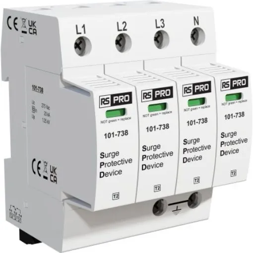 RS PRO Three Phase Industrial Surge Protector, 50kA, 1.25kV, DIN Rail Mount - 101738 product image
