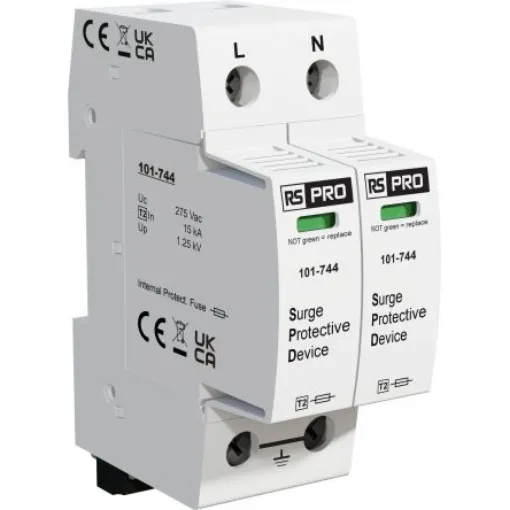 RS PRO Single Phase Industrial Surge Protector, 25kA, 1.25kV, DIN Rail Mount - 101744 product image