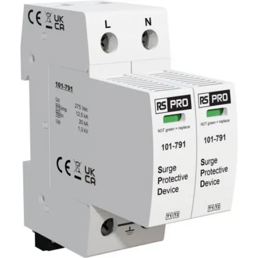 RS PRO Single Phase Industrial Surge Protector, 40kA, 1.35kV, DIN Rail Mount - 101791 product image