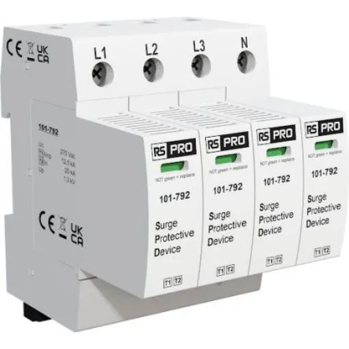 RS PRO Three Phase Industrial Surge Protector, 40kA, 1.35kV, DIN Rail Mount - 101792 product image