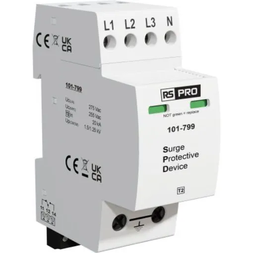 RS PRO Single Phase Industrial Surge Protector, 40kA, 1.25kV, DIN Rail Mount - 101799 product image