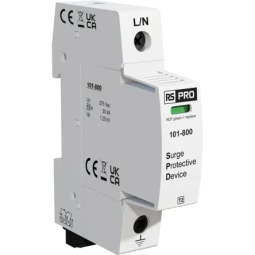 RS PRO Single Phase Industrial Surge Protector, 50kA, 1.25kV, DIN Rail Mount - 101800 product image