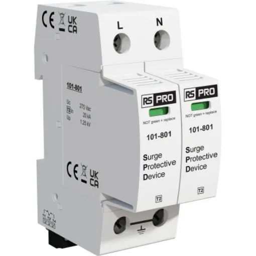 RS PRO Single Phase Industrial Surge Protector, 50kA, 1.25kV, DIN Rail Mount - 101801 product image