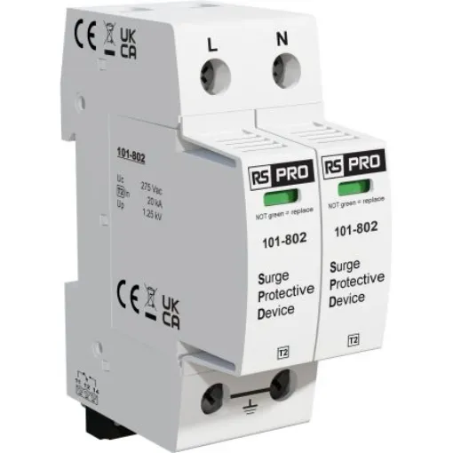 RS PRO Single Phase Industrial Surge Protector, 50kA, 1.25kV, DIN Rail Mount - 101802 product image