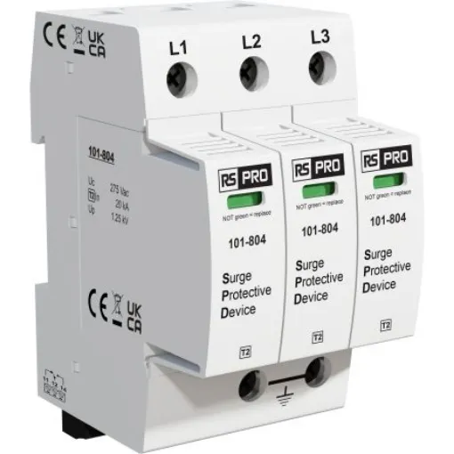 RS PRO Three Phase Industrial Surge Protector, 50kA, 1.25kV, DIN Rail Mount - 101804 product image