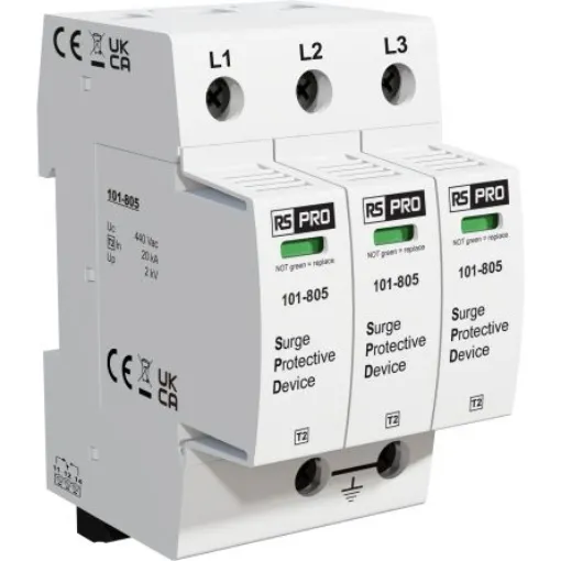 RS PRO Three Phase Industrial Surge Protector, 50kA, 2kV, DIN Rail Mount - 101805 product image