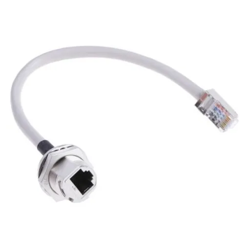 RS PRO, 200mm Cat5e, Grey RJ45 to Male RJ45 Female, STP Shielded, Terminated PVC Sheath - 1116740 product image