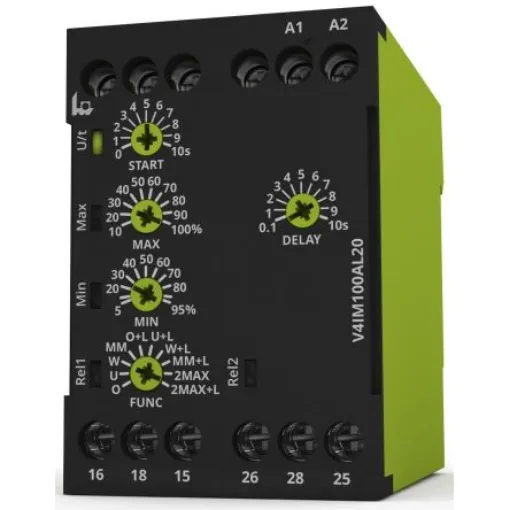 Tele Current Monitoring Relay, 1 Phase, DPDT, DIN Rail - V4IM100AL20 24-240V AC/DC product image
