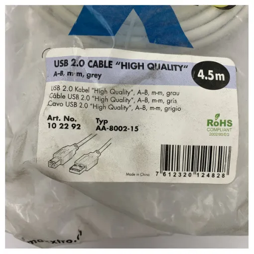 Picture of <div>Maxxtro Durable 4.5m USB 2.0 A-B Cable for Marine Electronics – Waterproof and Reliable Data Transfer</div>