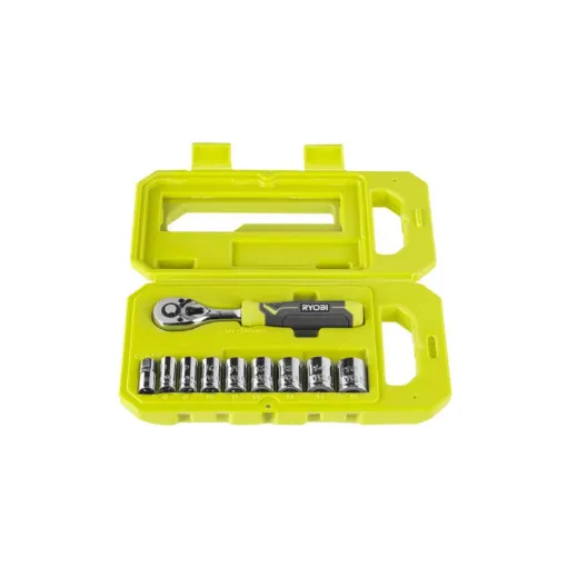 Picture of RYOBI 8 Socket Set - 90 Tooth Ratchet - 1/4’’ to 3/8’’ Adapter - RHRS10PC